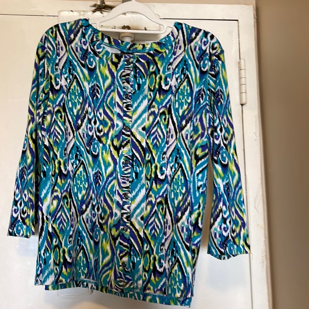 Rafaella Button Down or cardigan aztec print XL EUC